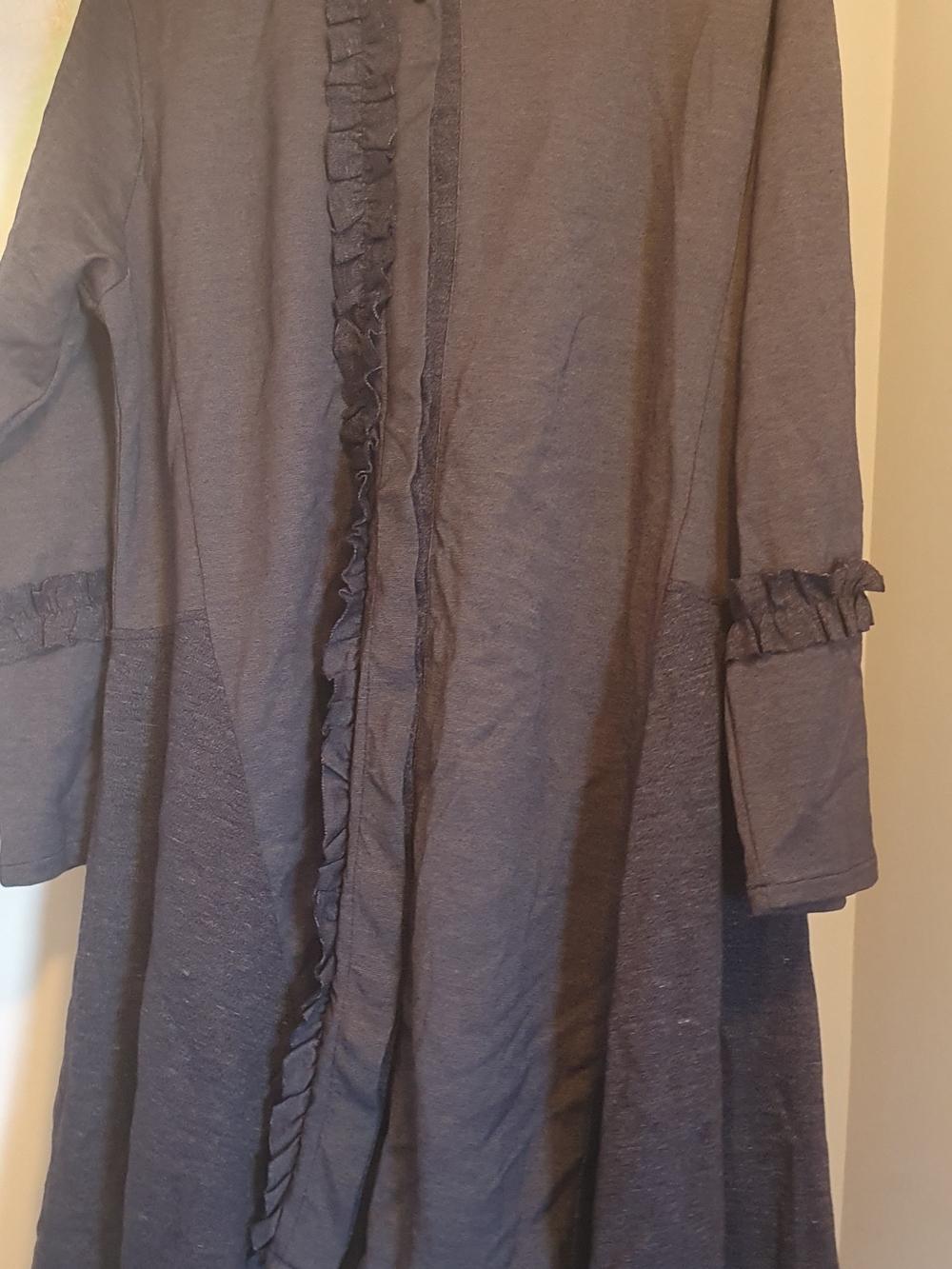Classic Women's Ruffled Long Kurta in Charcoal